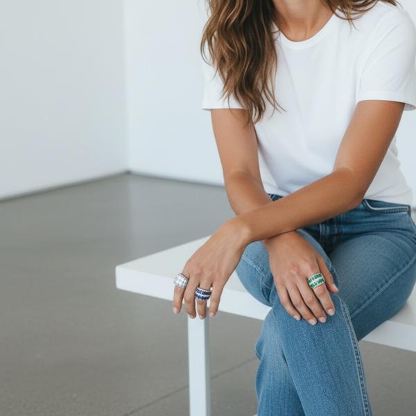 Anillo doble de plata de 1ª ley(925 milésimas) con terminación de oro blanco 