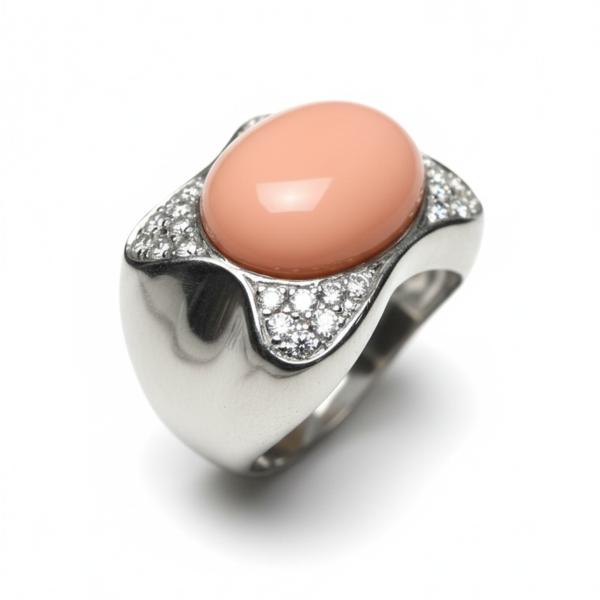 Anillo CORAL oro blanco de 1ª ley(750 milésimas) 