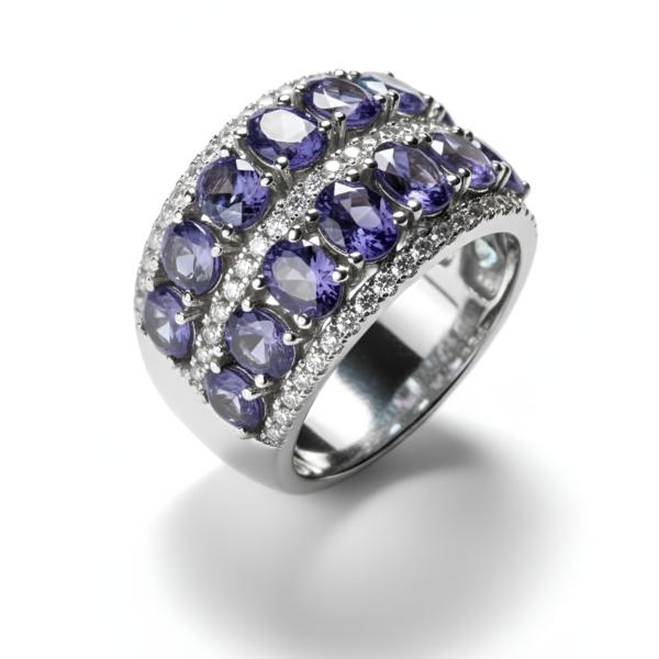 Anillo doble de plata de 1ª ley(925 milésimas) con terminación de oro blanco 