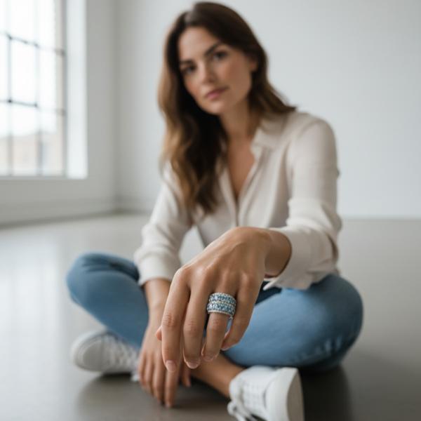 Anillo doble de plata de 1ª ley(925 milésimas) con terminación de oro blanco 