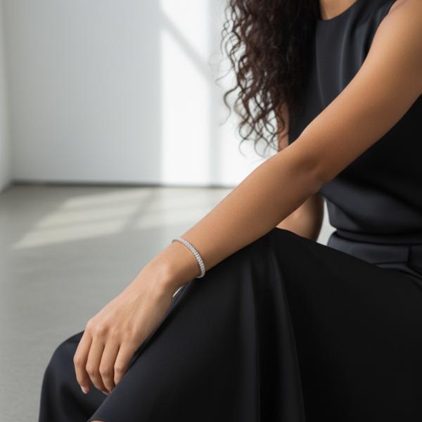 Pulsera rivière plata de 1ª ley(925 milésimas) con terminación de oro blanco 