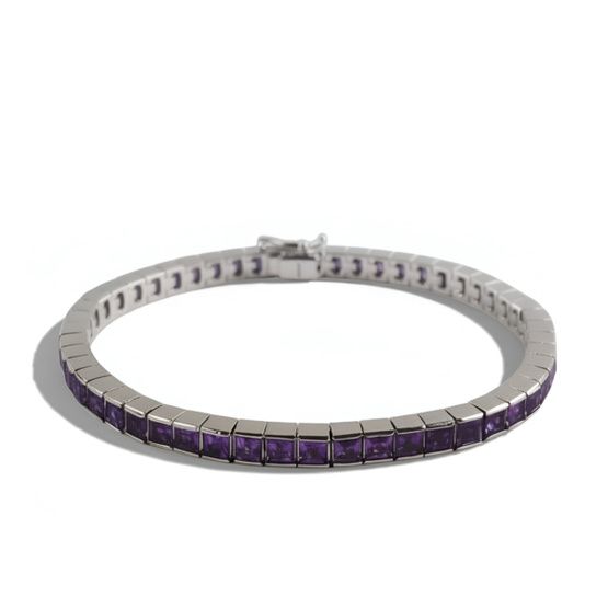 Pulsera RIVIÉRE de oro blanco de 18k con amatistas naturales 
