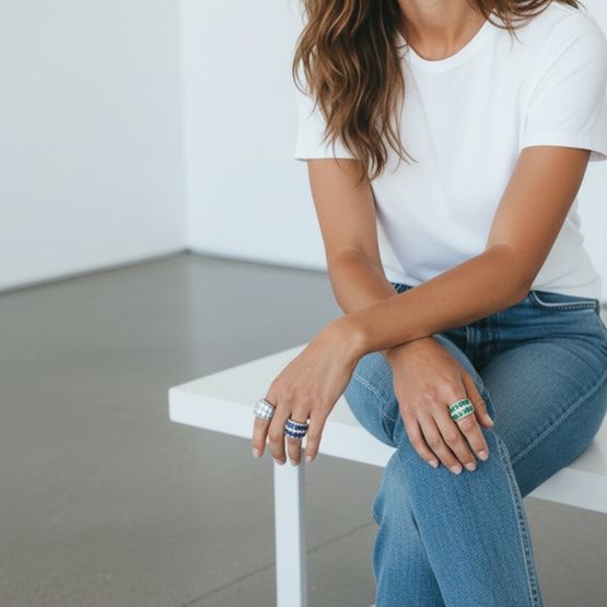 Anillo doble de plata de 1ª ley(925 milésimas) con terminación de oro blanco 