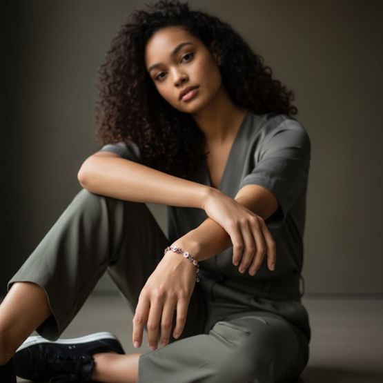 Pulsera de plata 925 con terminación de oro blanco y esmalte 