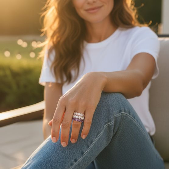 Anillo alianza completa de plata de 1ª ley(925 milésimas) con terminación de oro blanco 