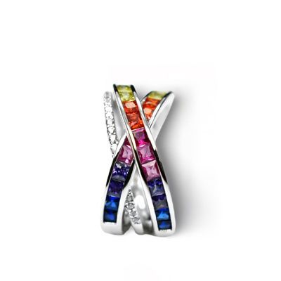 Anillo plata de 1ª ley(925 milésimas) con terminación de oro blanco y piedras multicolor 
