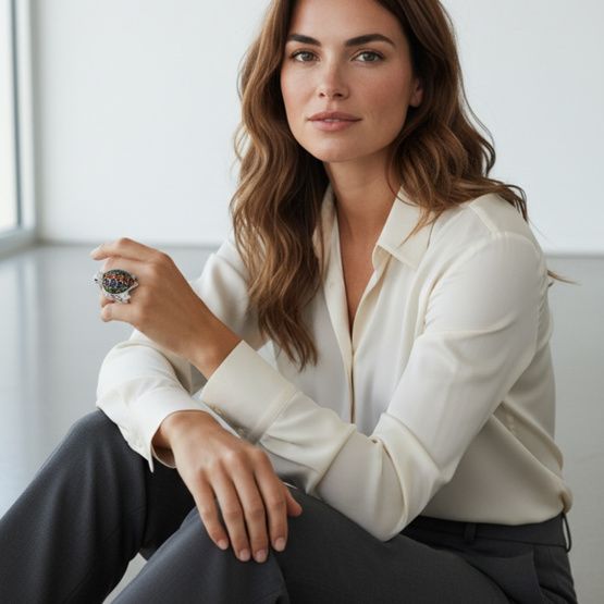 Anillo de plata de 1ª ley(925 milésimas) con terminación de blanco en forma de tortuga marina 