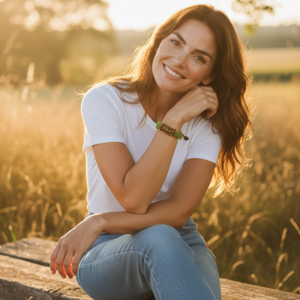 Pulsera de oro de 18k y peridotos naturales 