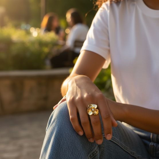 Anillo TRÉFLE bicolor de oro de 18k