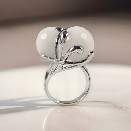 Anillo MONDE BLANC de oro blanco de 18k y Agatas naturales 