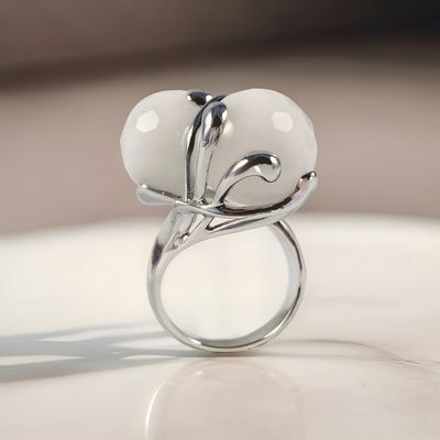 Anillo MONDE BLANC de oro blanco de 18k y Agatas naturales 